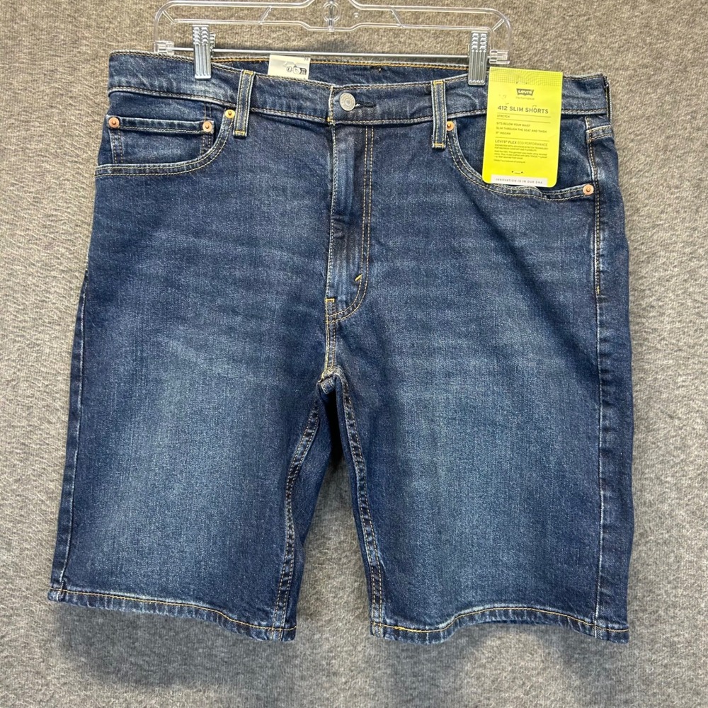 Levis 412 Slim Shorts Mens 38 Dark Wash Blue Denim Stretch 11 Inseam NWT